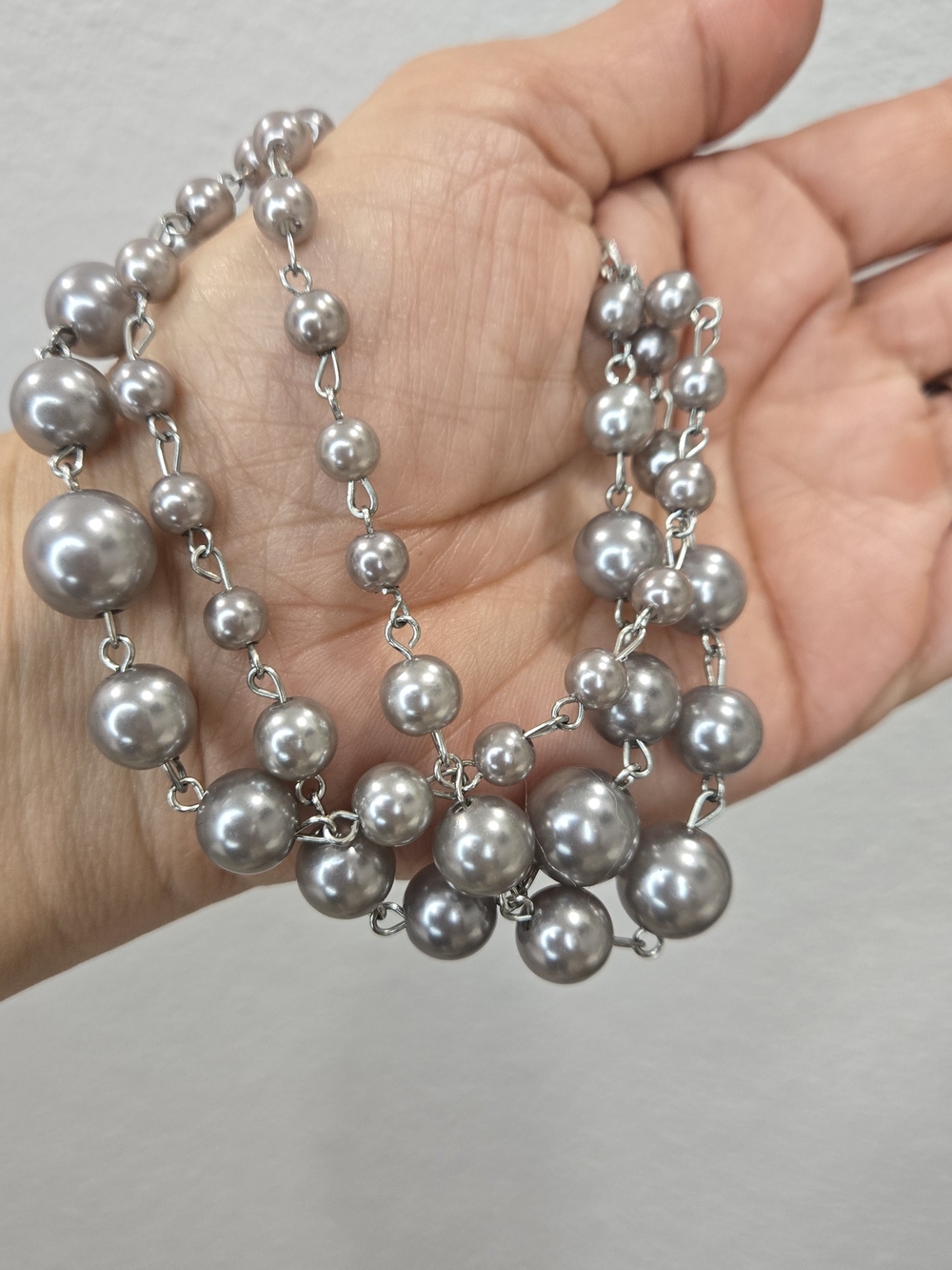 Fashion Jewelry Silver-Tone Pearl Beaded Necklace